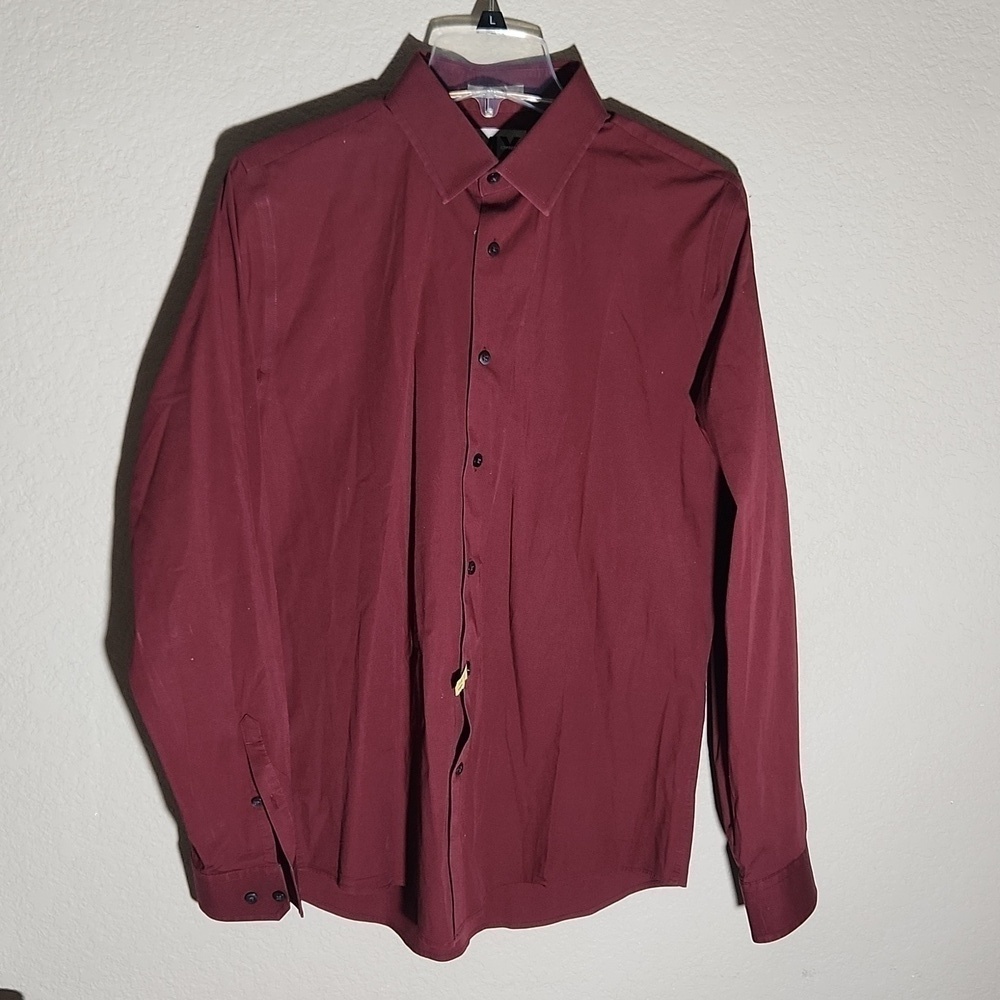 Express Shirt 1MX Mens longsleeve maroon shirt dress shirt size M 15-15 1/2